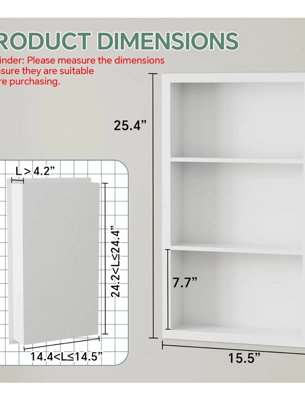 White Wall-Mounted Niche Shelf - White Home Wall Decor medicine cabinet 26x16x8